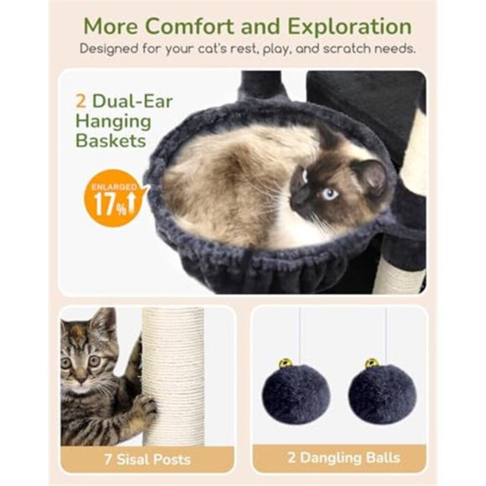 Heavy Duty Cat Tree Sturdy Cat Tower, Dark Gray, 74" - Picture 4 of 6